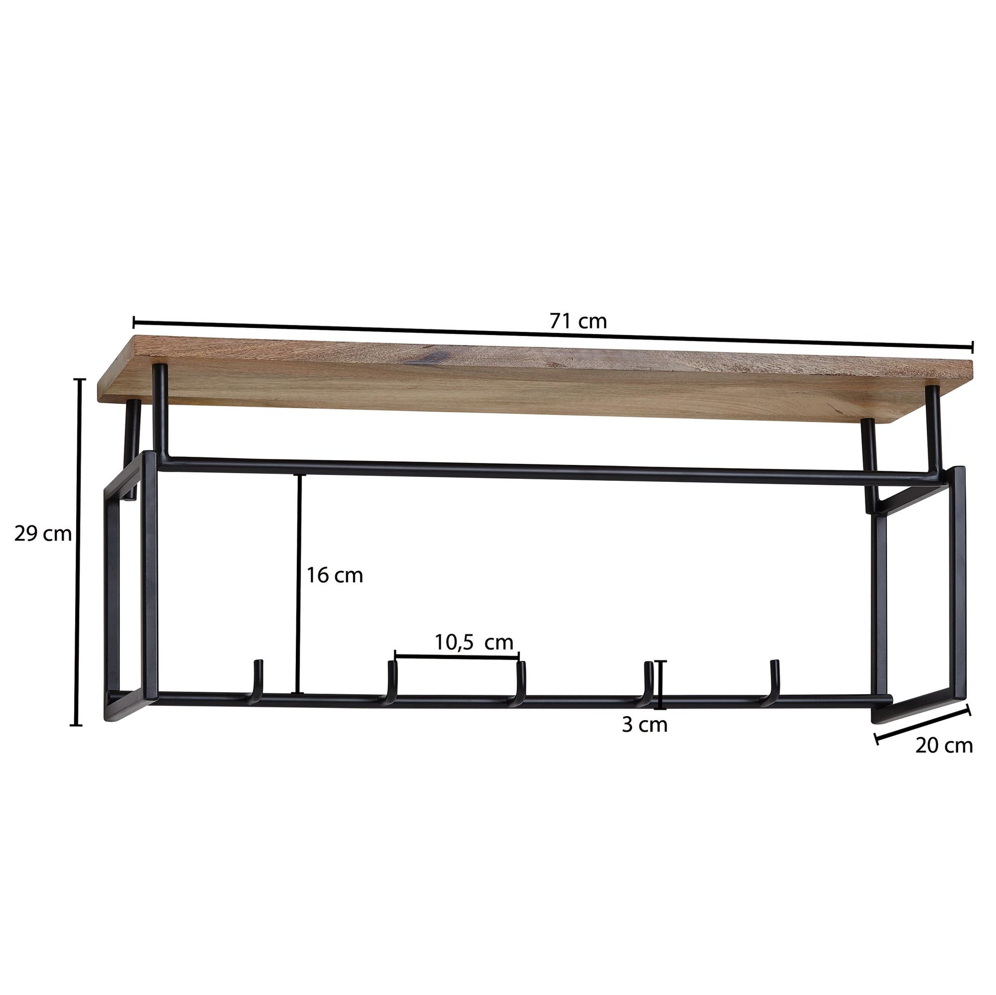 Nancy's Poiares Wandkapstok - Muurkapstok - Kapstok - Massief Mangohout - ± 70 x 20 x 30 cm