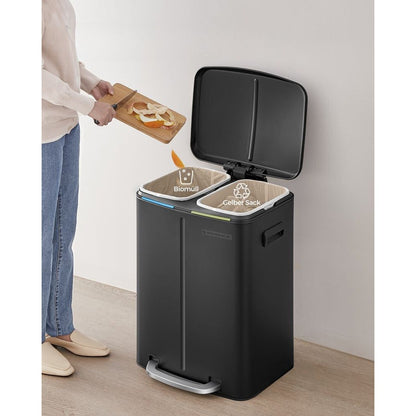 Nancy's Cookville Prullenbak- Afvalscheiding - 40 L - Pedaalemmer - Metaal - Handgrepen - Softclose - Zilver - 44,5 x 36 x 60 cm