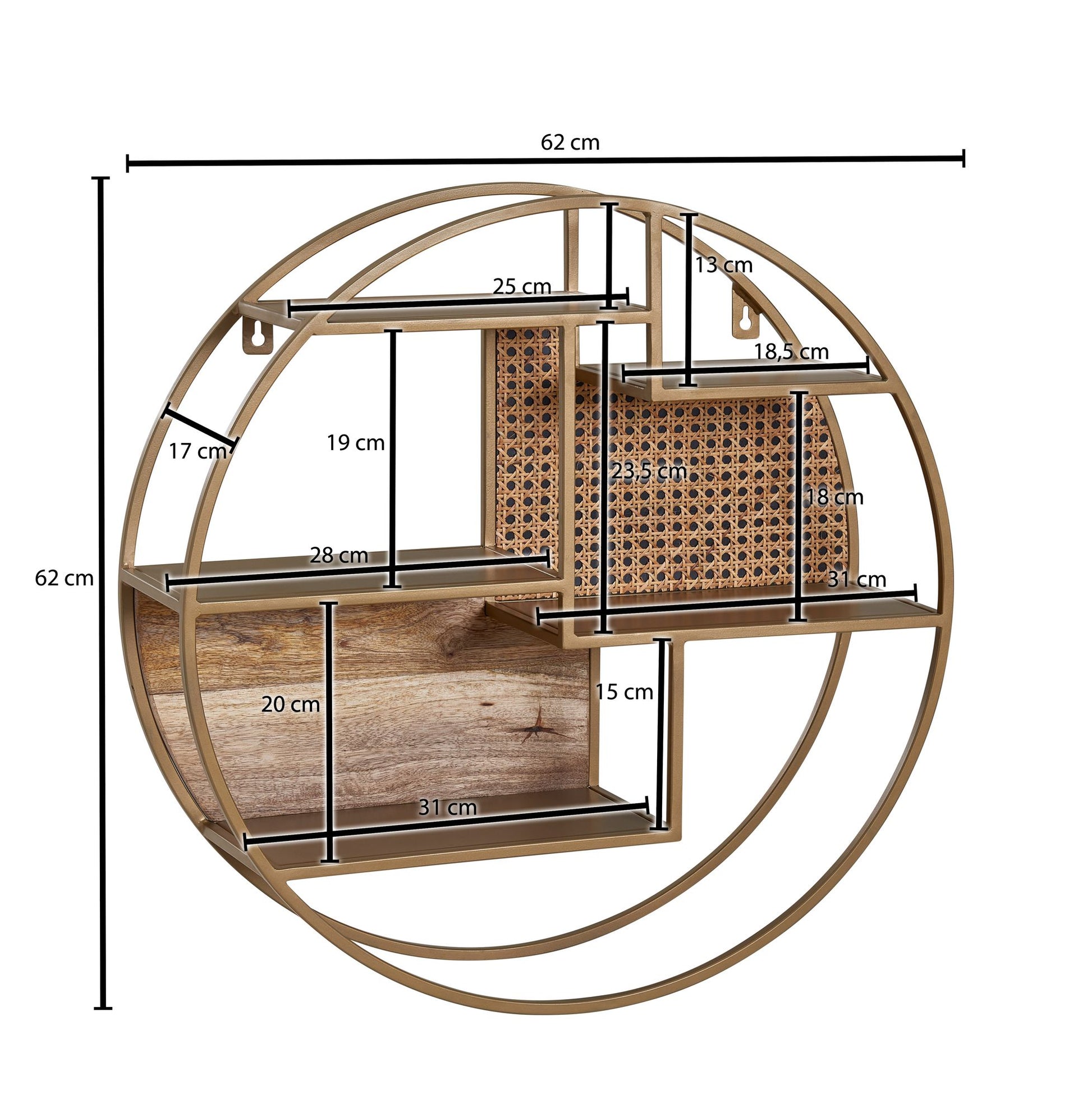 Nancy's Pomares Wandrek - Wandplank - Rotan / Massief Mangohout - ± 60 x 15 x 60 cm