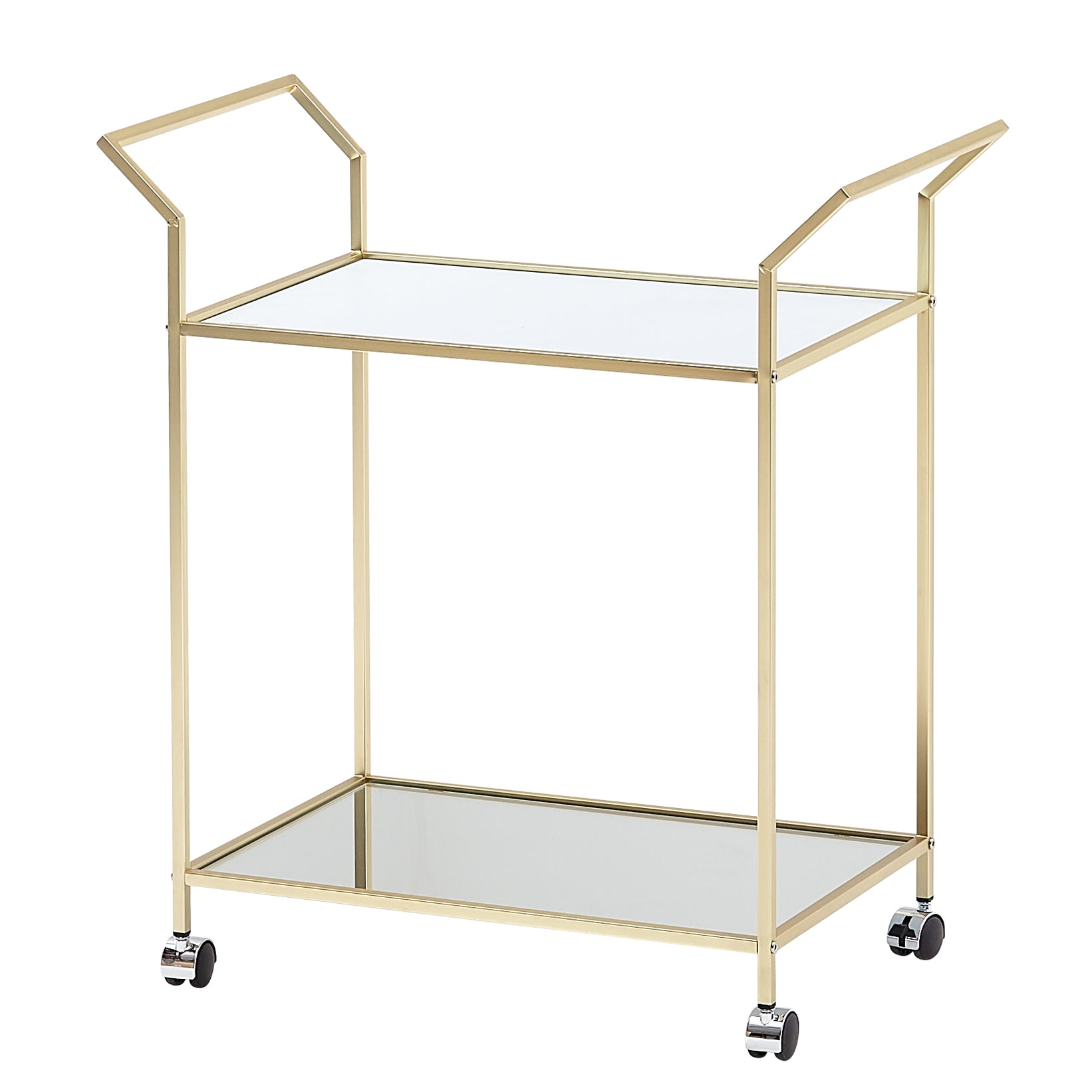 Nancy's Milton Trolley - Bijzettafel op Wieltjes - Keukentrolley - Serveerwagen - Goud - Glas / Staal - ± 70 x 40 x 80 cm