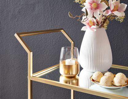 Nancy's Milton Trolley - Bijzettafel op Wieltjes - Keukentrolley - Serveerwagen - Goud - Glas / Staal - ± 70 x 40 x 80 cm