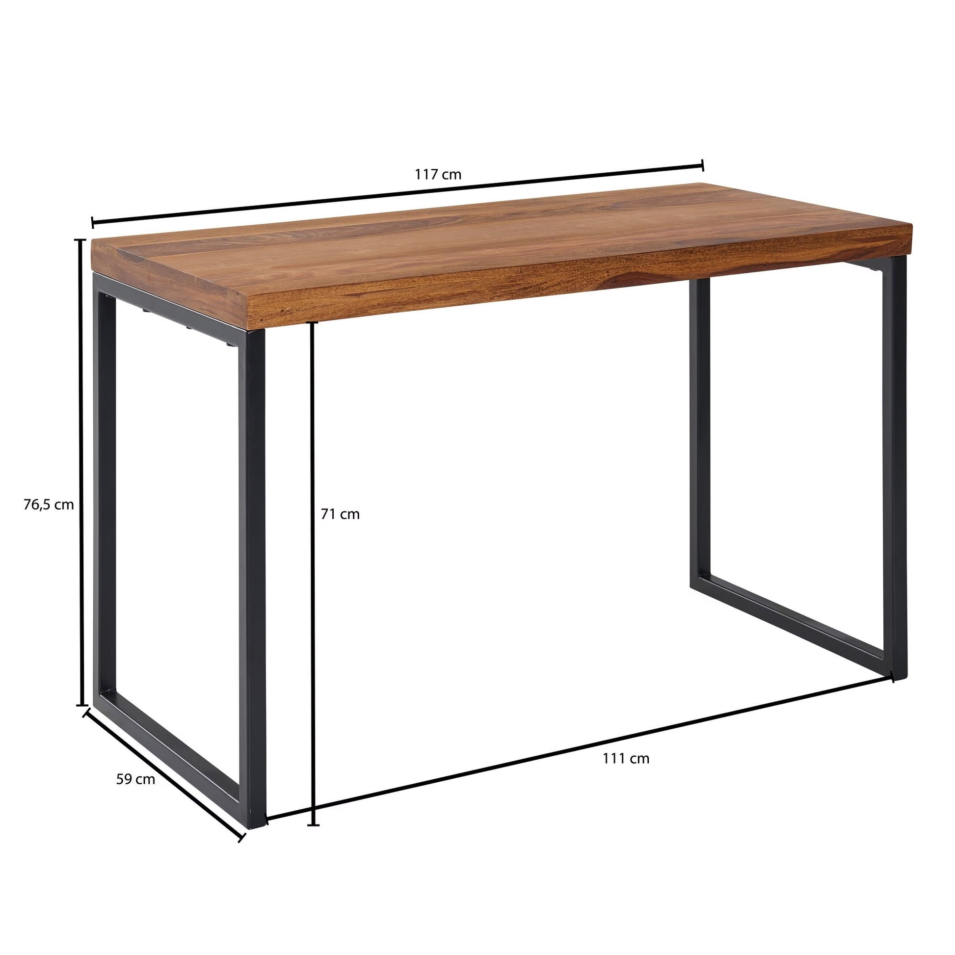 Nancy's Premolo Bureau - Computertafel - Industrieel - Bruin / Zwart - Sheeshamhout - ± 115 x 60 x 75 cm