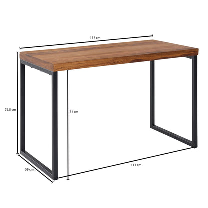 Nancy's Premolo Bureau - Computertafel - Industrieel - Bruin / Zwart - Sheeshamhout - ± 115 x 60 x 75 cm