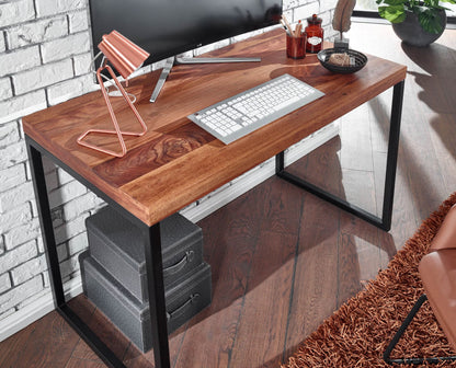 Nancy's Premolo Bureau - Computertafel - Industrieel - Bruin / Zwart - Sheeshamhout - ± 115 x 60 x 75 cm
