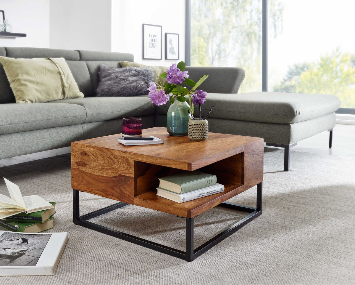 Nancy's Troia Salontafel - Koffietafel - Praktisch Opbergvak - Massief Sheeshamhout - ± 60 x 60 x 35 cm