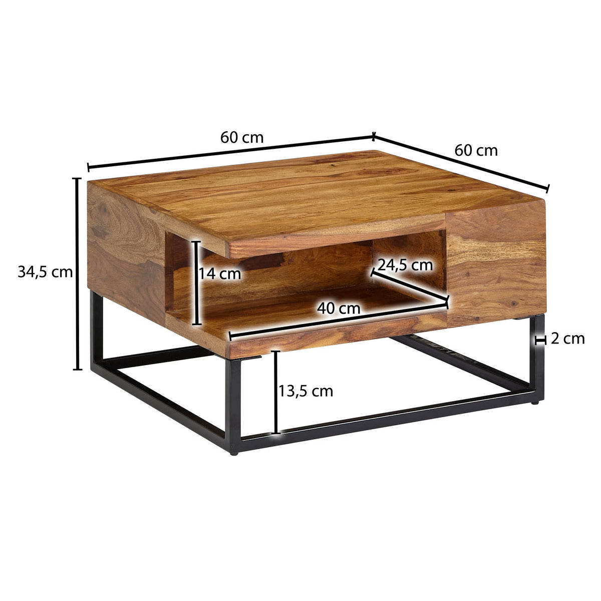 Nancy's Troia Salontafel - Koffietafel - Praktisch Opbergvak - Massief Sheeshamhout - ± 60 x 60 x 35 cm