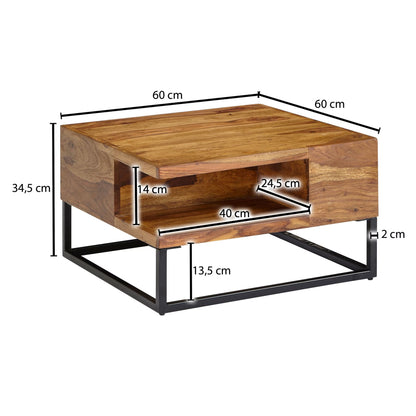 Nancy's Troia Salontafel - Koffietafel - Praktisch Opbergvak - Massief Sheeshamhout - ± 60 x 60 x 35 cm