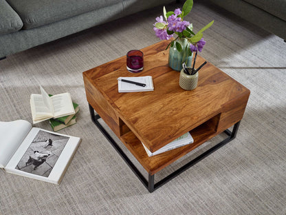 Nancy's Troia Salontafel - Koffietafel - Praktisch Opbergvak - Massief Sheeshamhout - ± 60 x 60 x 35 cm
