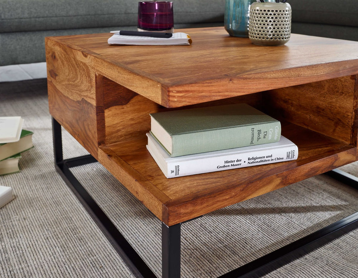 Nancy's Troia Salontafel - Koffietafel - Praktisch Opbergvak - Massief Sheeshamhout - ± 60 x 60 x 35 cm