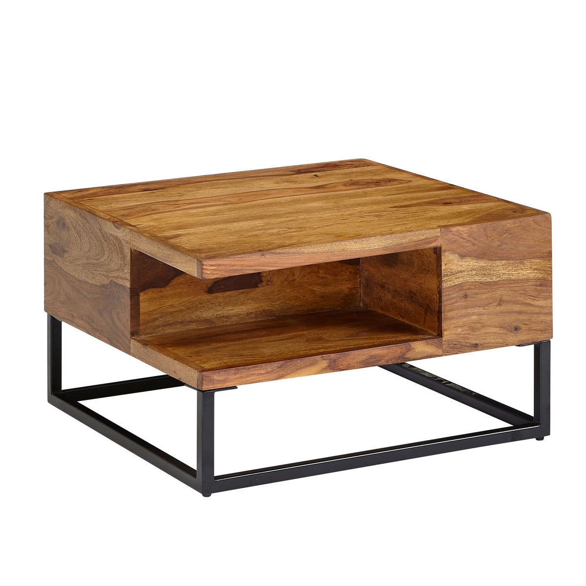 Nancy's Troia Salontafel - Koffietafel - Praktisch Opbergvak - Massief Sheeshamhout - ± 60 x 60 x 35 cm
