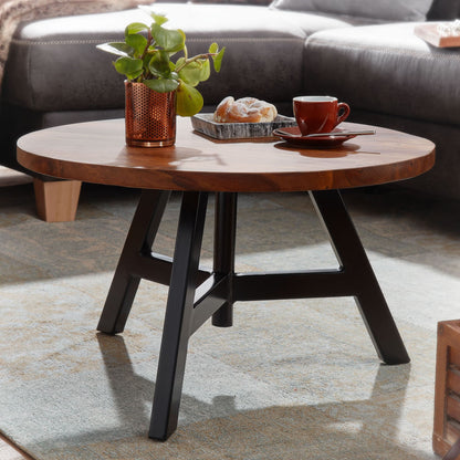 Nancy's Troina Salontafel - Koffietafel - Bijzettafel - Rond - Massief Sheeshamhout / Staal - 60 x 60 x 35 cm