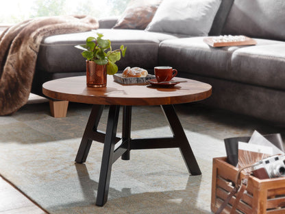 Nancy's Troina Salontafel - Koffietafel - Bijzettafel - Rond - Massief Sheeshamhout / Staal - 60 x 60 x 35 cm