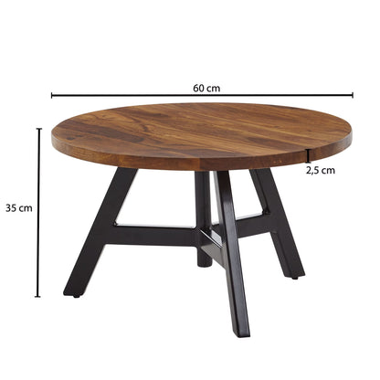 Nancy's Troina Salontafel - Koffietafel - Bijzettafel - Rond - Massief Sheeshamhout / Staal - 60 x 60 x 35 cm