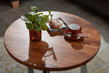 Nancy's Troina Salontafel - Koffietafel - Bijzettafel - Rond - Massief Sheeshamhout / Staal - 60 x 60 x 35 cm
