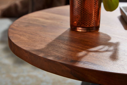 Nancy's Troina Salontafel - Koffietafel - Bijzettafel - Rond - Massief Sheeshamhout / Staal - 60 x 60 x 35 cm