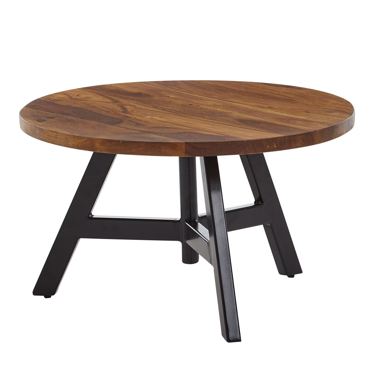Nancy's Troina Salontafel - Koffietafel - Bijzettafel - Rond - Massief Sheeshamhout / Staal - 60 x 60 x 35 cm