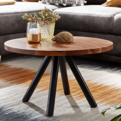 Nancy's Tronzano Salontafel - Koffietafel - Bijzettafel - Rond - Massief Sheeshamhout / Staal - 60 x 60 x 35 cm