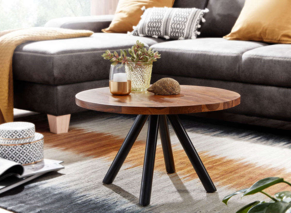 Nancy's Tronzano Salontafel - Koffietafel - Bijzettafel - Rond - Massief Sheeshamhout / Staal - 60 x 60 x 35 cm