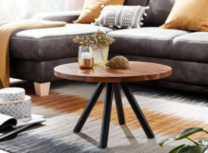 Nancy's Tronzano Salontafel - Koffietafel - Bijzettafel - Rond - Massief Sheeshamhout / Staal - 60 x 60 x 35 cm
