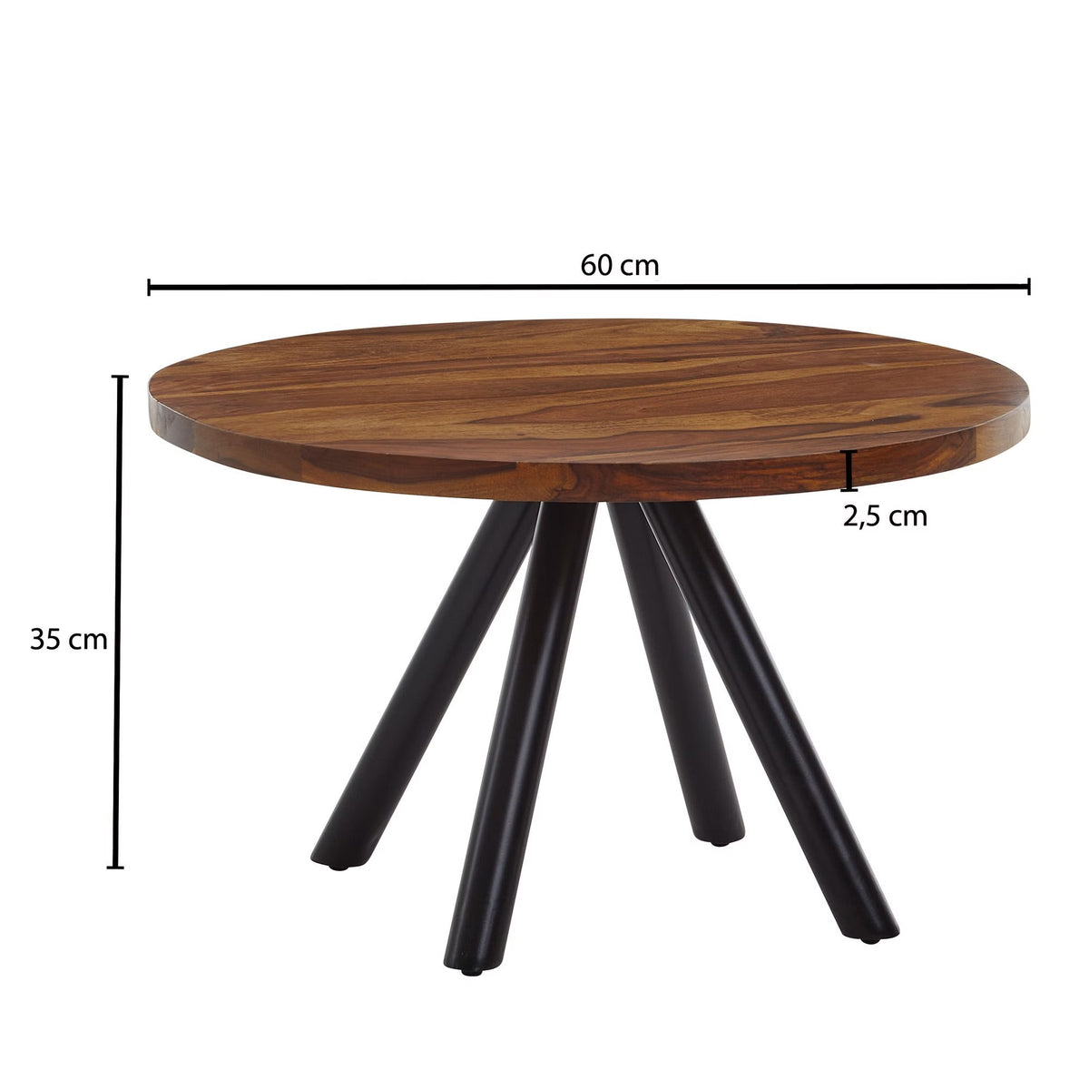 Nancy's Tronzano Salontafel - Koffietafel - Bijzettafel - Rond - Massief Sheeshamhout / Staal - 60 x 60 x 35 cm