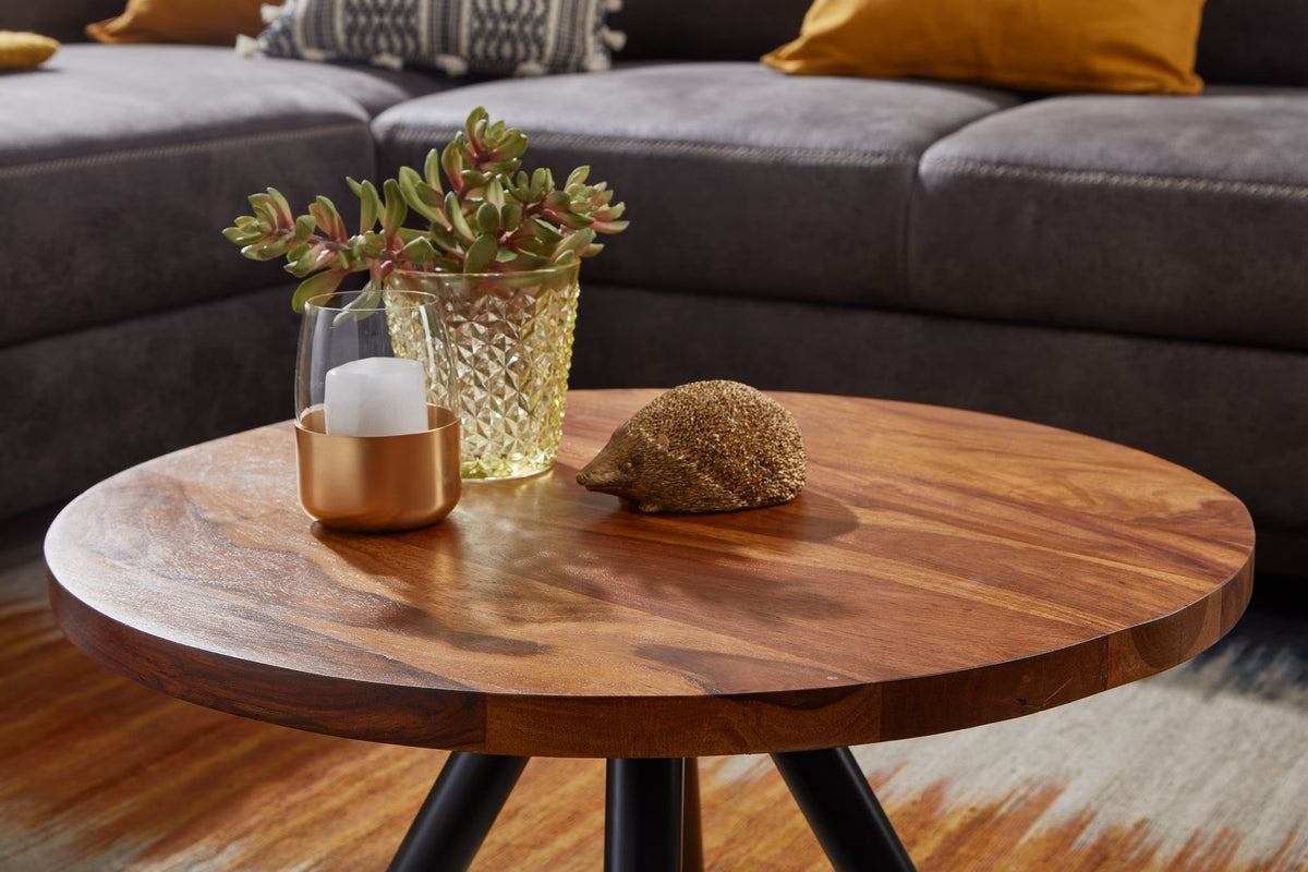 Nancy's Tronzano Salontafel - Koffietafel - Bijzettafel - Rond - Massief Sheeshamhout / Staal - 60 x 60 x 35 cm