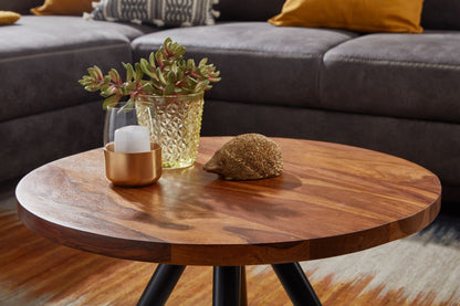 Nancy's Tronzano Salontafel - Koffietafel - Bijzettafel - Rond - Massief Sheeshamhout / Staal - 60 x 60 x 35 cm
