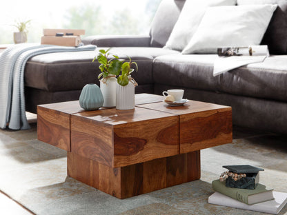 Nancy's Trivero Salontafel - Koffietafel - Bijzettafel - Donkerbruin - Massief Sheeshamhout - ± 55 x 55 x 30 cm