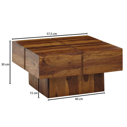Nancy's Trivero Salontafel - Koffietafel - Bijzettafel - Donkerbruin - Massief Sheeshamhout - ± 55 x 55 x 30 cm