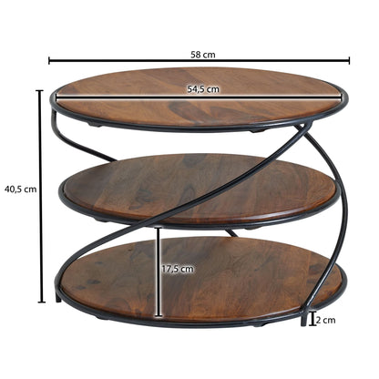 Nancy's Trodena Salontafel - Koffietafel - Bijzettafel - Rond - Donkerbruin / Zwart - Massief Sheeshamhout / Staal - ± 60 x 60 x 40 cm