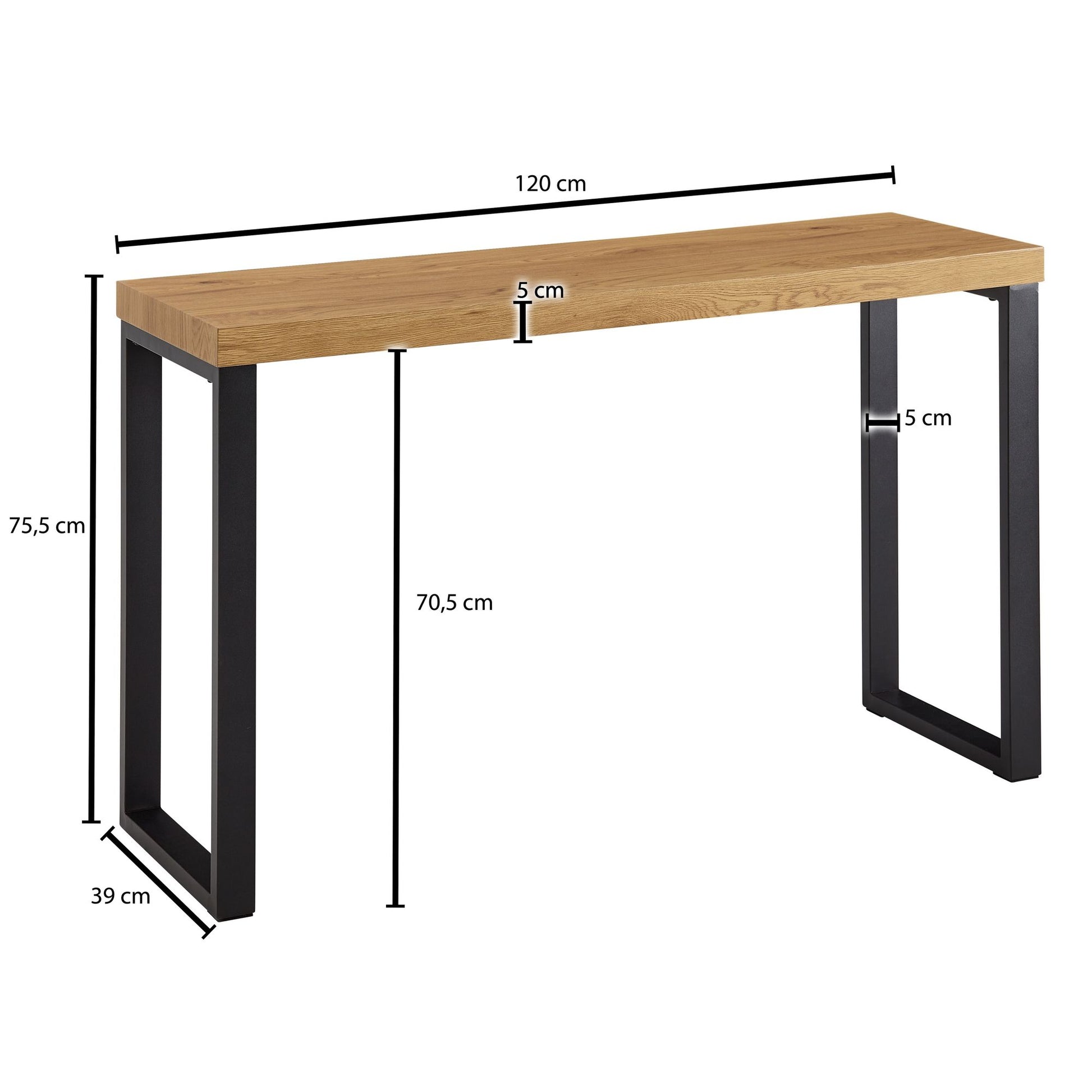 Nancy's Crasto Sidetable - Consoletafel - Bijzettafel - Eiken / Zwart - Staal - ± 120 x 40 x 75 cm