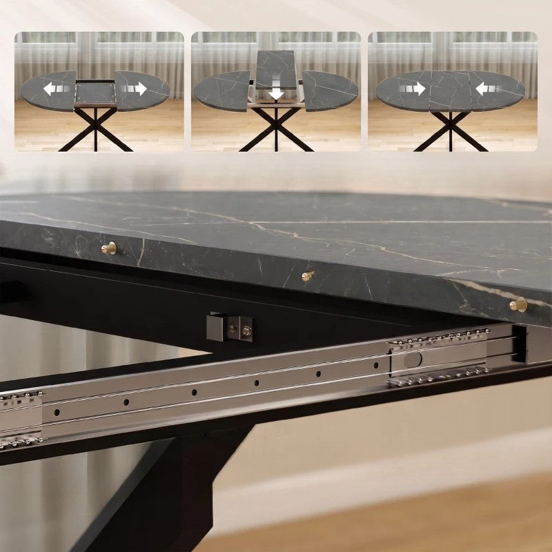 Nancy's Tossicia Eettafel Ovaal - Uitschuifbare eettafel - Tafel ovaal - Zwart - MDF / Staal