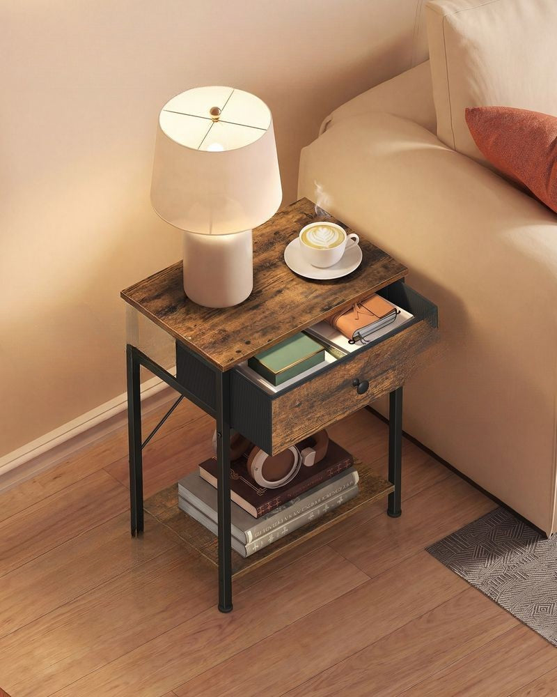 Nancy's Thiesi Nachtkastje - Geïntegreerd oplaadstation met USB-poorten - Vintagebruin - ± 40 x 30 x 60 cm