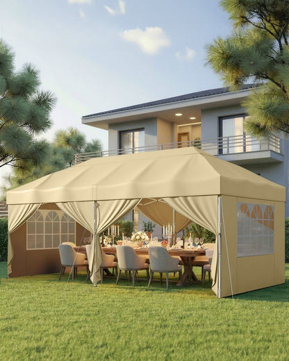 Nancy's Rufina Partytent - Tuintent - Afneembare zijwanden - UV-Wering - Opvouwbaar - Beige - 600 x 300 x 260 cm