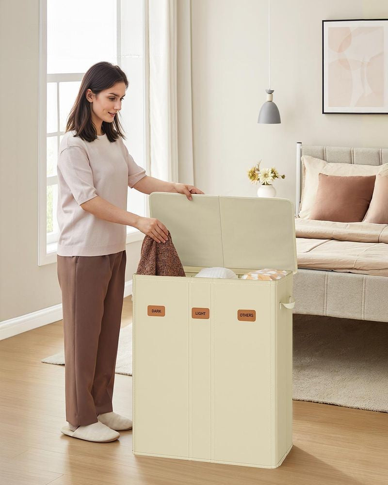 Nancy's Molinella Wasmand - Wasbox - Was sorteerder - 3 vakken - Crèmewit - 160 Liter