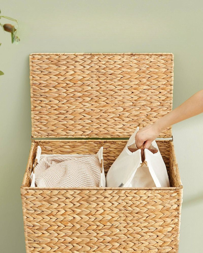 Nancy's Strigno Wasmand - Wasbox - Wassorteerder - 2 Vakken - Handgevlochten - 130 Liter