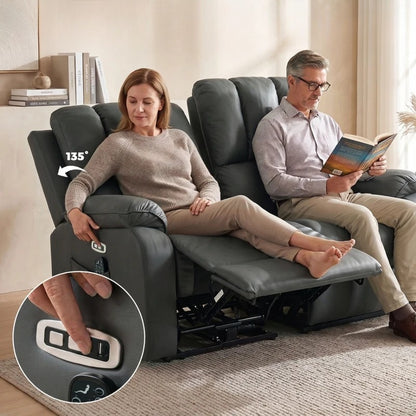 Nancy's Valpelline Dubbele Massagestoel - Massagefauteuil - Bioscoopstoel - Relaxfauteuil - 2 Personen - Grijs - Kunstleer