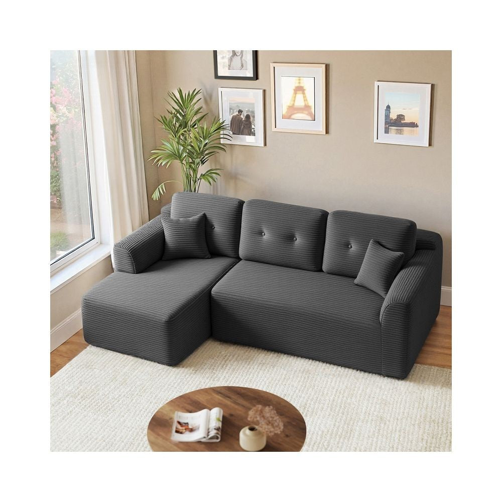 Nancy's Potenza Hoekbank - Modulaire bank - Chaise longue links - Grijs - Corduroy - ± 245 x 150 x 75 cm