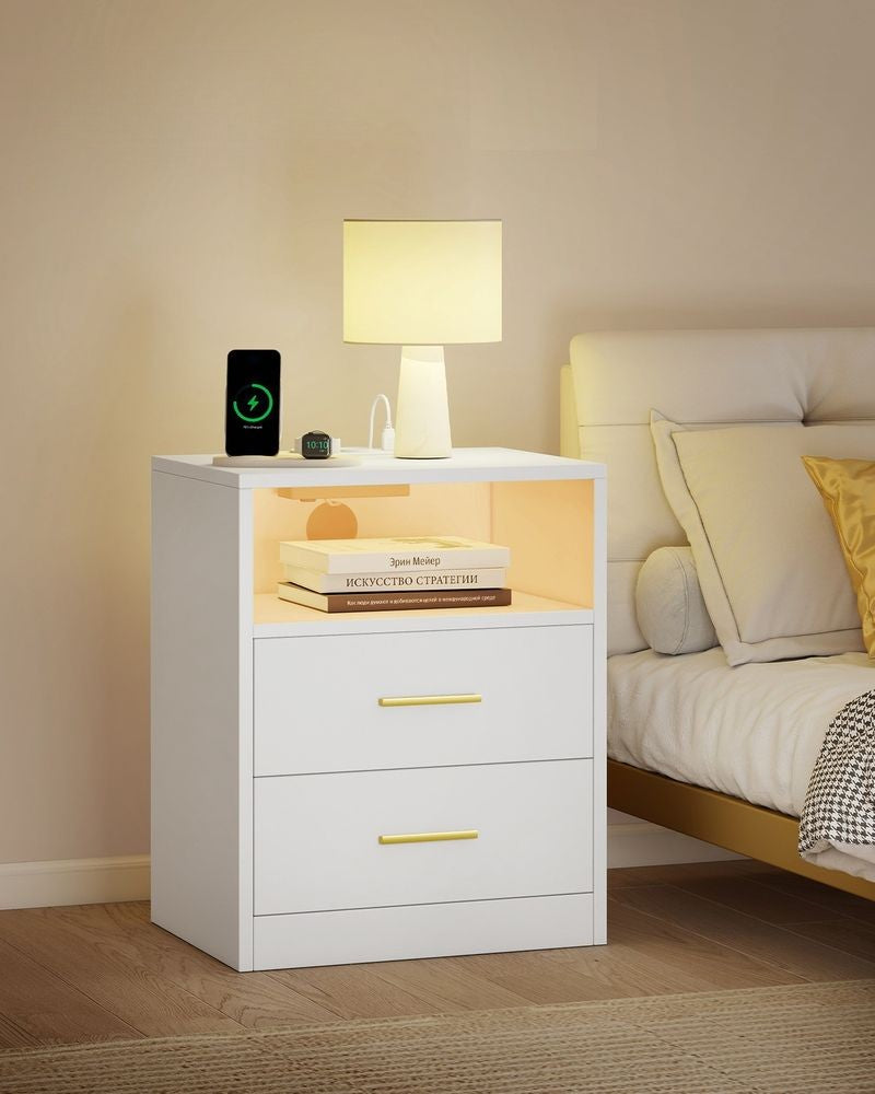 Nancy's Postal Nachtkastjes - Set van 2 - Praktische stekkerdoos - LED-Verlichting - Wit - ± 40 x 35 x 50 cm