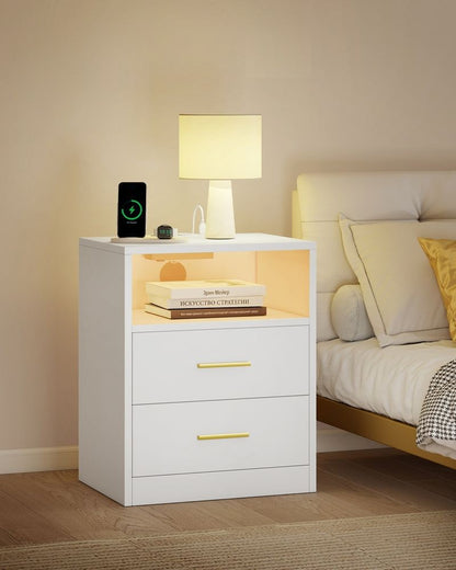 Nancy's Postal Nachtkastjes - Set van 2 - Praktische stekkerdoos - LED-Verlichting - Wit - ± 40 x 35 x 50 cm