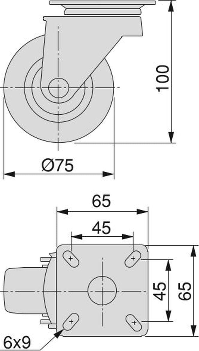 Roulettes robustes de Nancy Roues de transport 75 mm lot de 4 Noir