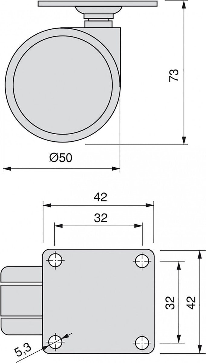 Roulettes robustes de Nancy Roues de transport en plastique 50 mm lot de 4 Gris