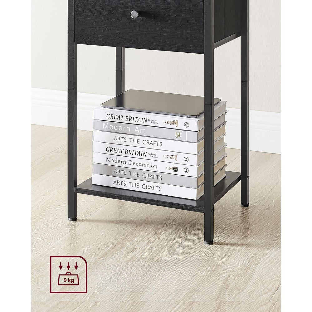 Nancy's Calne Bedside Table Black - Side table with drawer - Modern - 38 x 28 x 61 cm