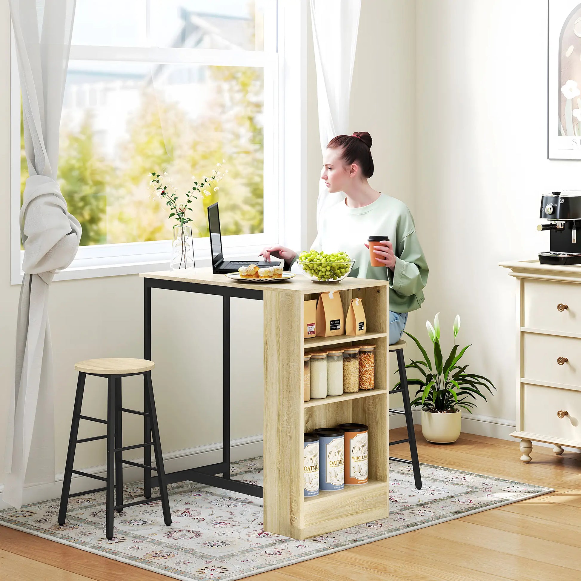 Nancy's Dalmine Bartafel Set - 3-Delige Bar Set - Eiken / Zwart