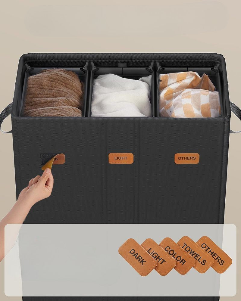 Nancy's Molinella Wasmand - Wasbox - Was sorteerder - 3 vakken - Zwart - 160 Liter