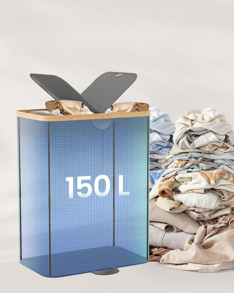 Nancy's Miazzina Wasmand - Wasbox - Wassorteerder - 2 Vakken - Grijs / Beige - 150 Liter