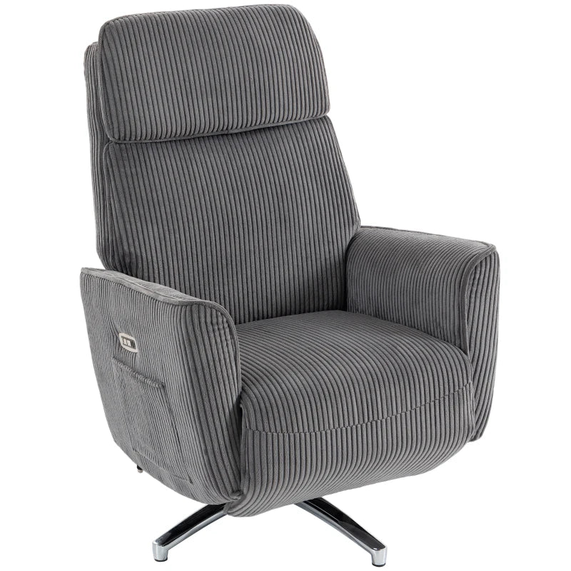 Nancy's Tarzo Elektrische Fauteuil - Relaxfauteuil - Relaxstoel - Draaibaar - Donkergrijs / Zilver - Corduroy Look