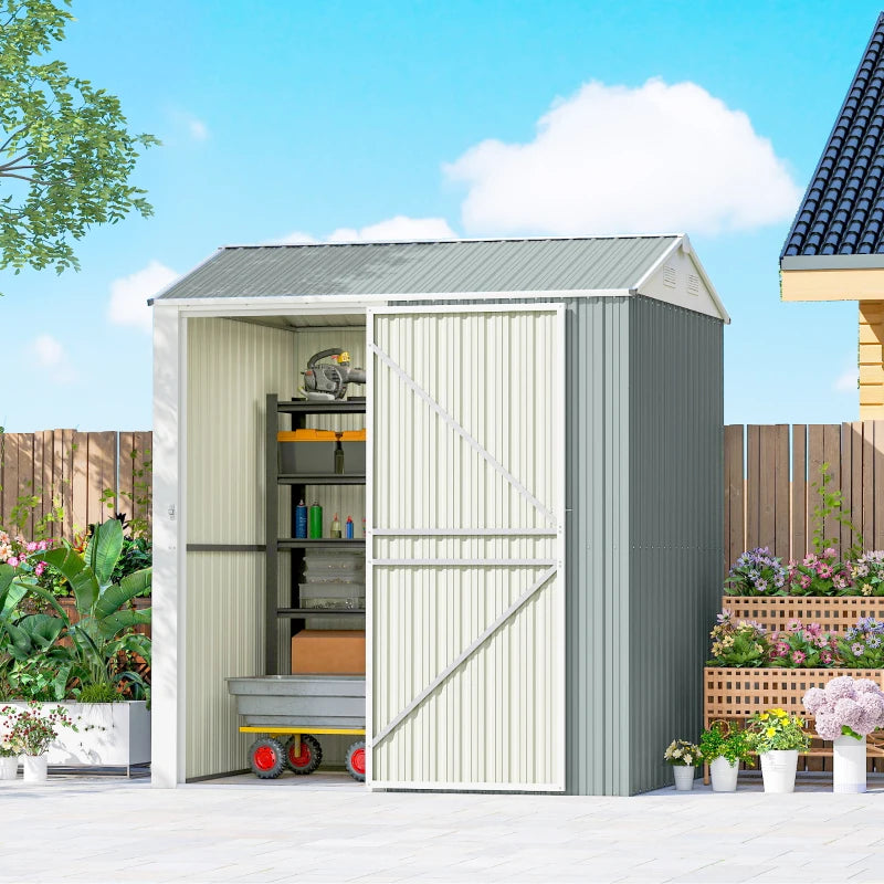 Nancy's Puglia Opbergschuur - Gereedschapsschuur - Tuinschuur - Grijs - Staal - ± 210 x 175 x 235 cm