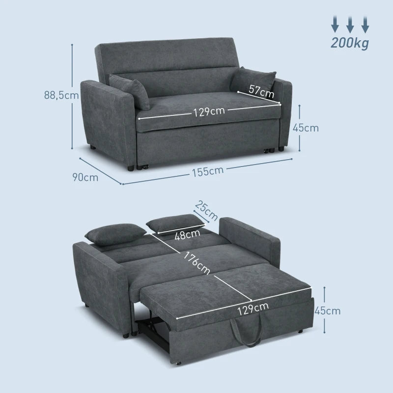Nancy's Baixo Slaapbank - Zitbank - 2-in-1 Bank met slaapfunctie - Grijs - Fluweel - ± 155 x 90 x 90 cm