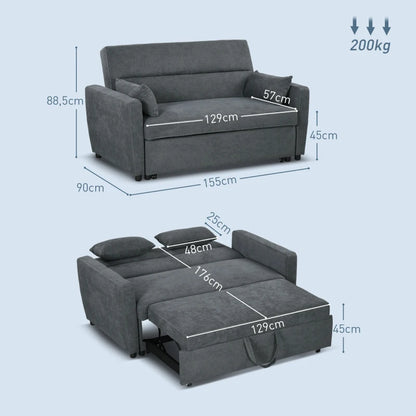 Nancy's Baixo Slaapbank - Zitbank - 2-in-1 Bank met slaapfunctie - Grijs - Fluweel - ± 155 x 90 x 90 cm