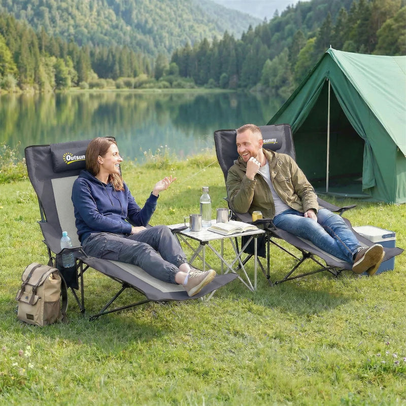 Nancy's Soliera Kampeerstoelen - Set van 2 - Campingstoelen - 4 Ligstanden - Opvouwbaar - Grijs / Zwart